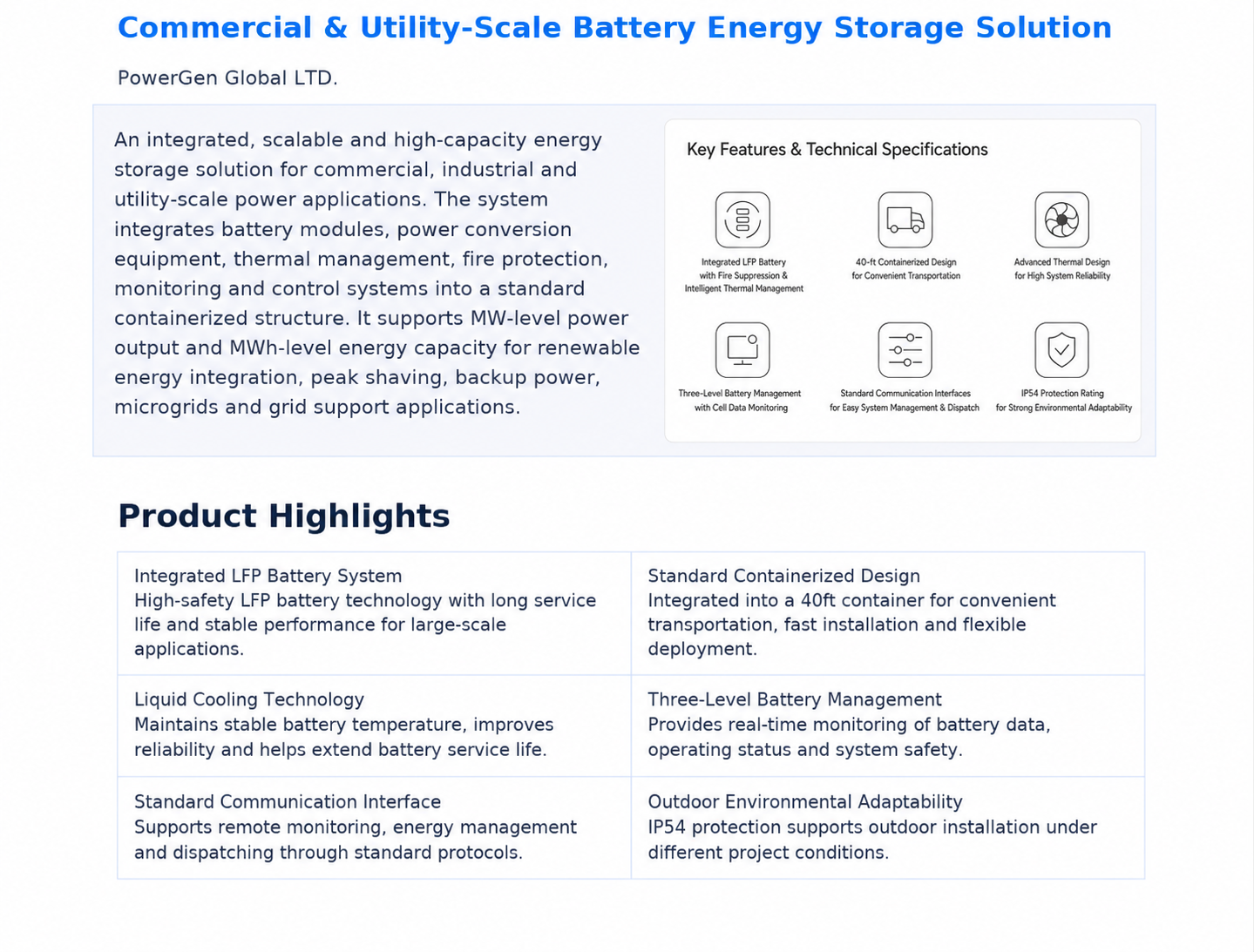 PLES - MW Energy Storage specification image 2 - microgrid system with solar PV, battery storage, generator backup and EMS control